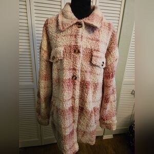 Women's Pink Plaid Sherpa Jacket